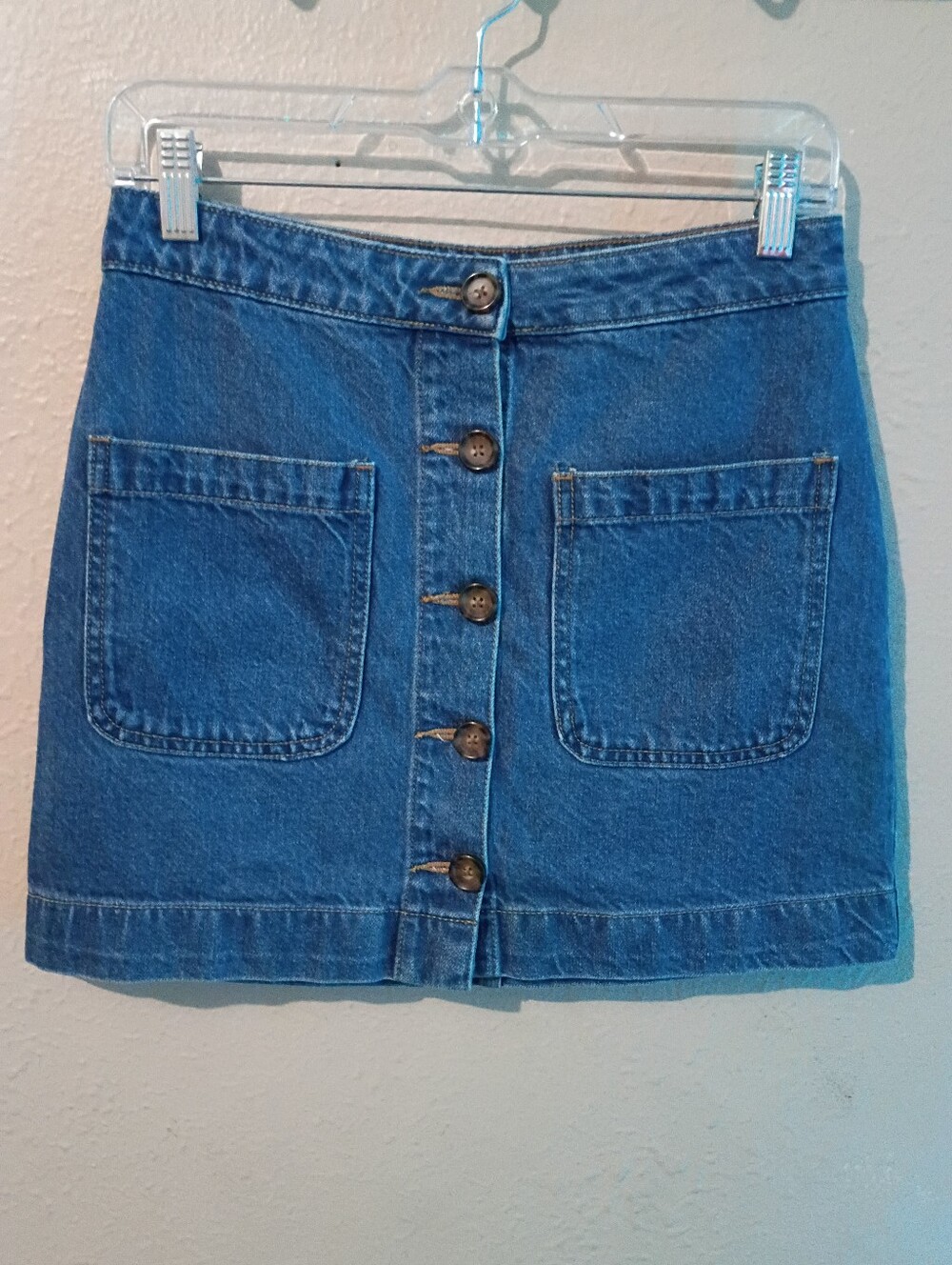 We The Free Size 25 (0) Denim Button-Front Mini Skirt